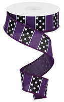 Polka Dot, Stripes, Purple, Black, White, Wired Ribbon, 1.5" x 10 Yards, RG0196723