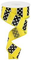 Polka Dot, Stripes, Sun Yellow, Black, White, Wired Ribbon, 1.5" x 10 Yards, RG019678N
