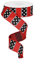 Polka Dot, Stripes, Red, Black, White, Wired Ribbon, 1.5" x 10 Yards, RG0197024