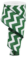 Emerald Green, White, Wide Chevron Cross, On Royal, Wired Ribbon, 2.5" X 10 YD, RG102806