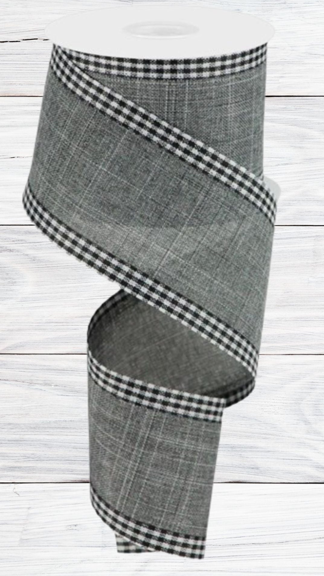Royal Burlap Gingham Edge, Grey, Black, White, Wired Ribbon, 2.5" x 10 Yards, RGA1099LE