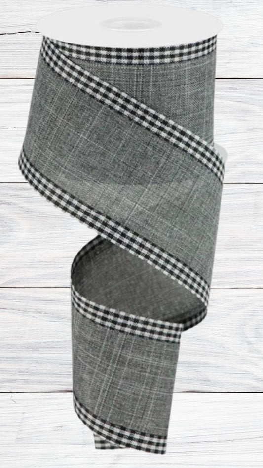 Royal Burlap Gingham Edge, Grey, Black, White, Wired Ribbon, 2.5" x 10 Yards, RGA1099LE