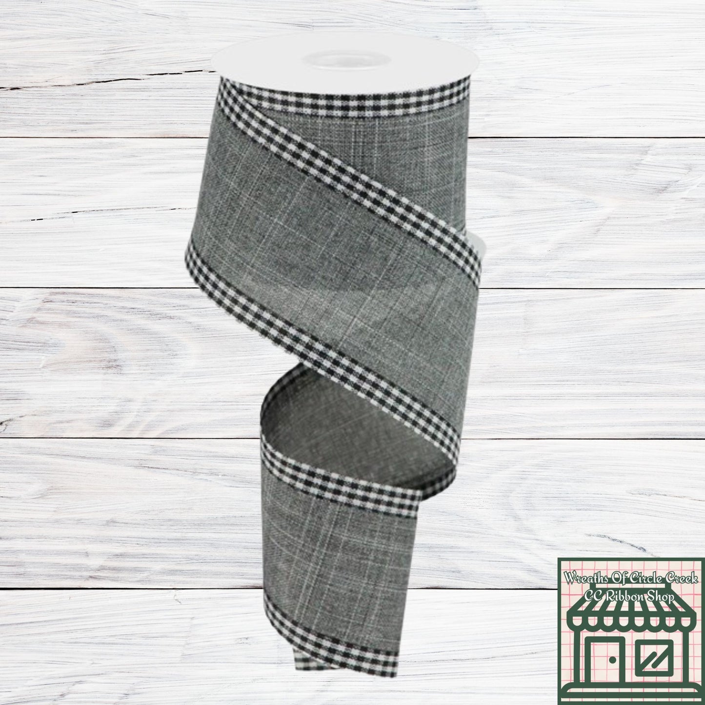 Royal Burlap Gingham Edge, Grey, Black, White, Wired Ribbon, 2.5" x 10 Yards, RGA1099LE