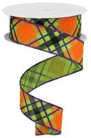 Glitter Plaid On Royal, Lime, Purple, Orange, Wired Ribbon, 1.5" X 10YD, RGA1201E9