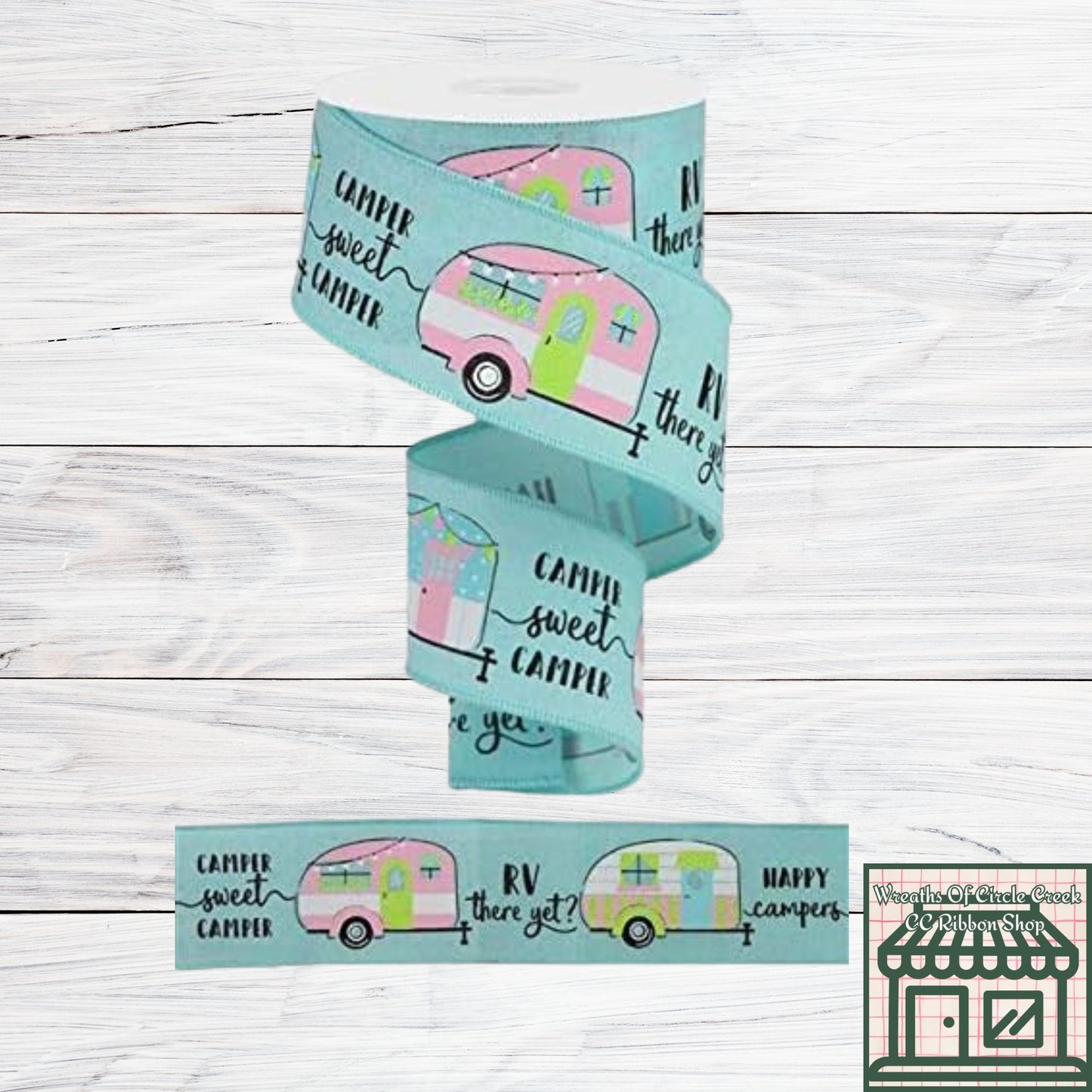 Happy Campers On Royal, Wired Ribbon, 2.5" X 10 Yards, RGA1347JC