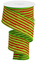 Lime and Red, Irregular Stripes, On Royal, Wired Ribbon, 2.5" x 10 YD, RGA1382WY