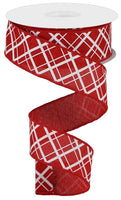 Thick and Thin, Diagonal Check, Red, White, Wired Ribbon, 1.5" X 10YD, RGA150824