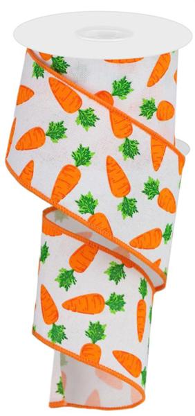 Carrots, Faux Royal, Canvas, White, Orange, Green, Wired Ribbon,  2.5" X 10 YD., RGA158227
