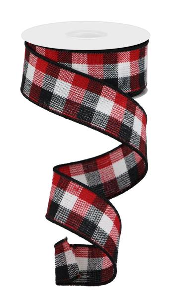 Black, Red, White, Woven, Plaid, Flannel Texture, Wired Ribbon, 1.5" X 10 YD, RGA192402