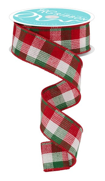 Red, Emerald Green, White, Woven, Plaid, Flannel Texture, Wired Ribbon, 1.5" X 10 YD, RGA19245H