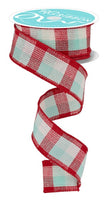 Red, Ice Blue, White, Woven, Plaid, Flannel Texture, Wired Ribbon, 1.5" X 10 YD, RGA1924H1