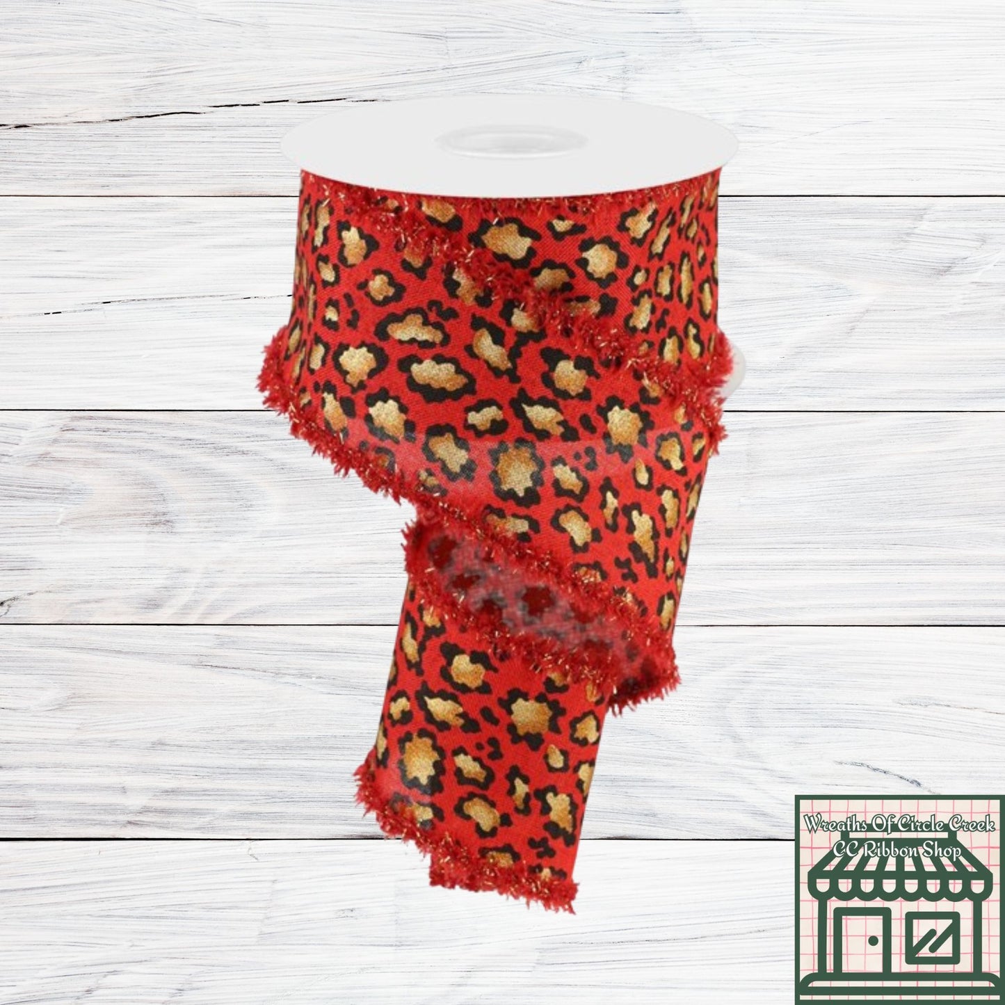 Animal Print | Metallic Drift Edges, Red, Gold, Rust, Black, Wired Ribbon, 2.5" x 10 Yards, RGA812324