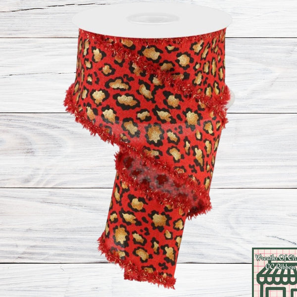 Animal Print | Metallic Drift Edges, Red, Gold, Rust, Black, Wired Ribbon, 2.5" x 10 Yards, RGA812324