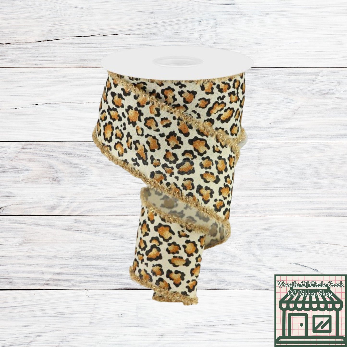 Animal Print| Metallic Drift Edges, Cream, Gold, Rust, Black, Wired Ribbon, 2.5" x 10 Yards, RGA812338