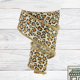 Animal Print| Metallic Drift Edges, Cream, Gold, Rust, Black, Wired Ribbon, 2.5" x 10 Yards, RGA812338
