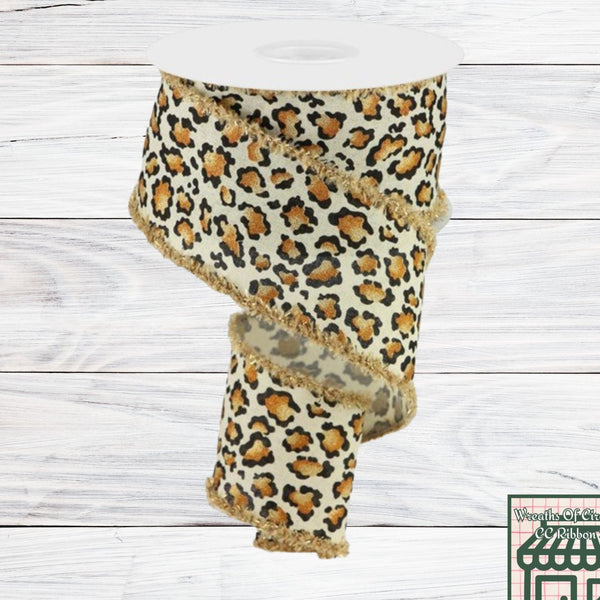 Animal Print| Metallic Drift Edges, Cream, Gold, Rust, Black, Wired Ribbon, 2.5" x 10 Yards, RGA812338