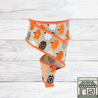 Natural, Patterned Pumpkins, Drift Edges, Halloween, Wired Ribbon, 2.5" X 10 YD, RGA815418