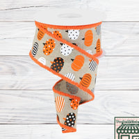 Natural, Patterned Pumpkins, Drift Edges, Halloween, Wired Ribbon, 2.5" X 10 YD, RGA815418
