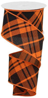 Orange And Black, Printed, Diagonal Plaid, Wired Ribbon, 2.5" X 10 YD, RGB105120