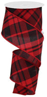 Red And Black, Printed, Diagonal Plaid, Wired Ribbon, 2.5" X 10 YD, RGB105124