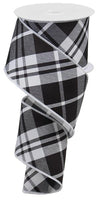 Black And White, Printed, Diagonal Plaid, Wired Ribbon, 2.5" X 10 YD, RGB105127