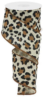 Leopard On Cotton, Metallic, Ivory, Gold, Black, Brown, 2.5" X 10YD, Wired Ribbon, RGB140408