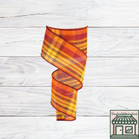 Fall Plaid, Burgundy, Orange, Yellow, Woven, Wired Ribbon, 2.5" X 10 YD, RGC1395