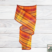 Fall Plaid, Burgundy, Orange, Yellow, Woven, Wired Ribbon, 2.5" X 10 YD, RGC1395