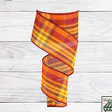 Fall Plaid, Burgundy, Orange, Yellow, Woven, Wired Ribbon, 2.5" X 10 YD, RGC1395