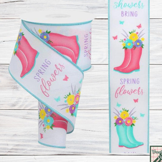 Rainboots With Floral Ribbon, On Royal, Wired Ribbon, 2.5" X 10 YD., RGC143727