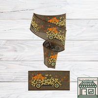 Brown, Fall Leopard, Farm Truck, Pumpkins, Wired Ribbon, 2.5" X 10 YD, RGC160104