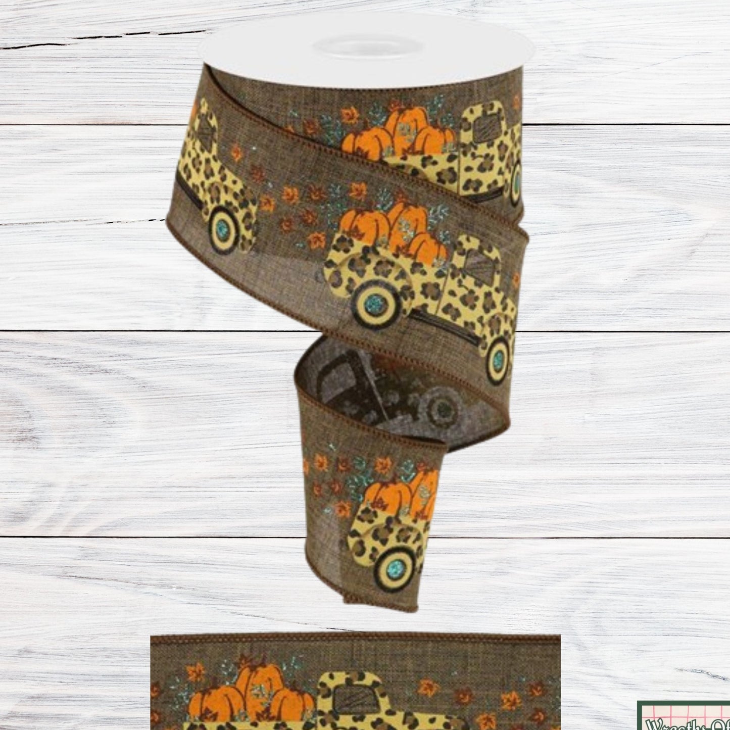Brown, Fall Leopard, Farm Truck, Pumpkins, Wired Ribbon, 2.5" X 10 YD, RGC160104