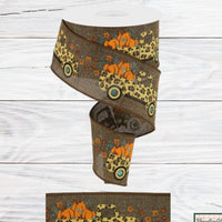 Brown, Fall Leopard, Farm Truck, Pumpkins, Wired Ribbon, 2.5" X 10 YD, RGC160104