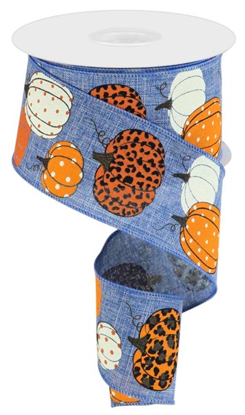 Leopard Pumpkins, Polka Dot Pumpkins, Denim, Canvas, Wired Ribbon, 2.5" X 10 Yards, RGC171365