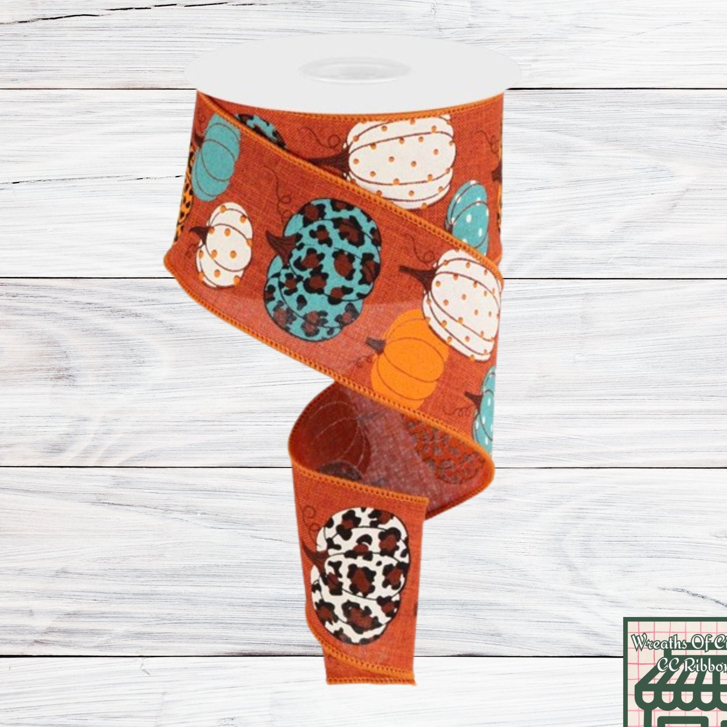 Rust, Patterned Pumpkins, Leopard, Fall, Wired Ribbon, 2.5" X 10 YD, RGC1713WN
