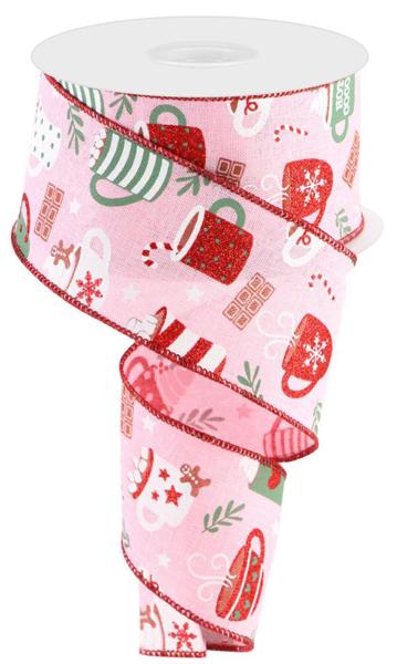 Hot Cocoa, Light Pink, Sage Green, Brown, Red, White, Wired Ribbon, 2.5" X 10YD, RGC175015