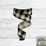 Beige And Black, Velvet Plaid, Wired Ribbon, 1.5" X 10 YD, RGC181601