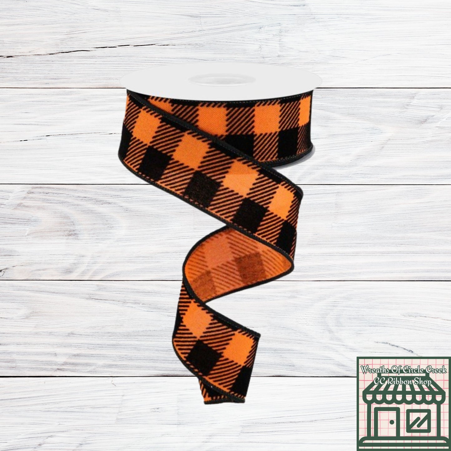 Orange And Black, Velvet Plaid, Wired Ribbon, 1.5" X 10 YD, RGC181620