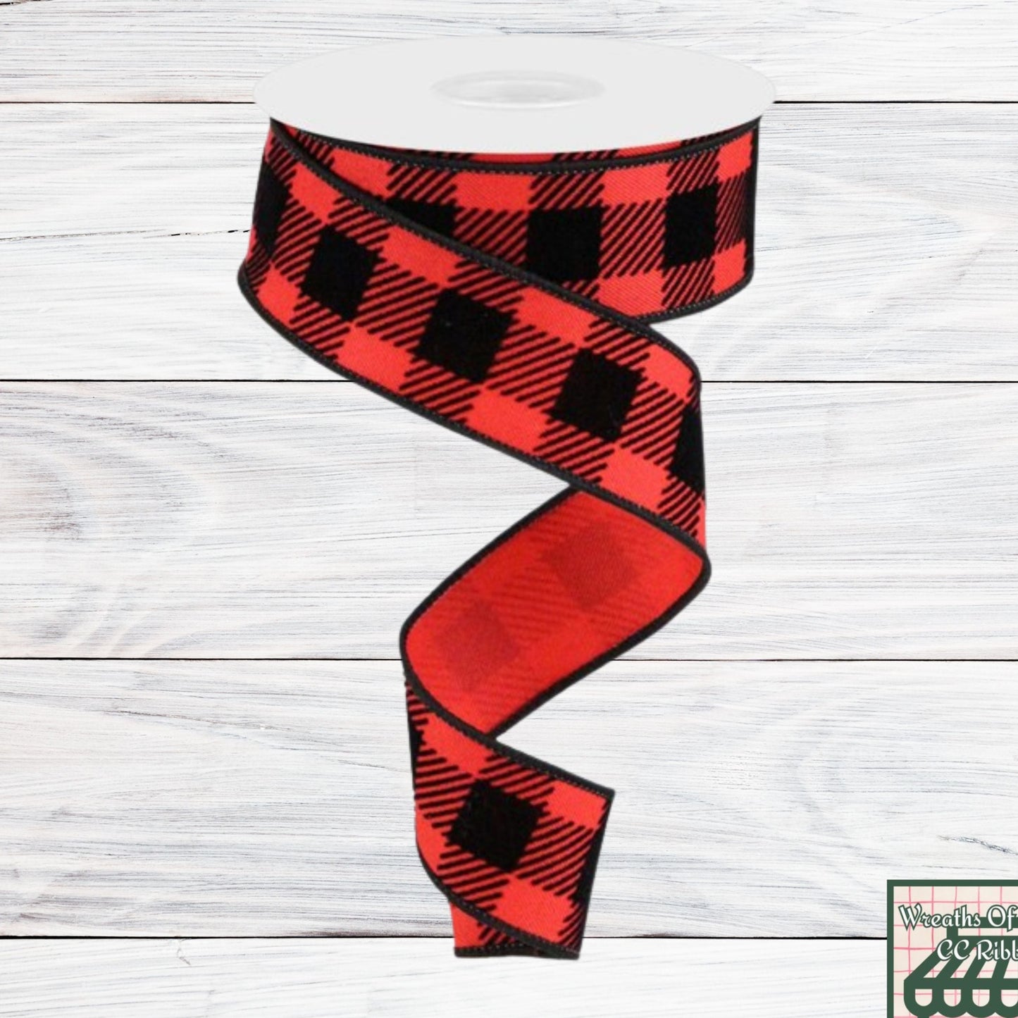 Red And Black, Velvet Plaid, Wired Ribbon, 1.5" X 10 YD, RGC181624