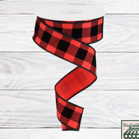Red And Black, Velvet Plaid, Wired Ribbon, 1.5" X 10 YD, RGC181624
