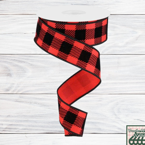 Red And Black, Velvet Plaid, Wired Ribbon, 1.5" X 10 YD, RGC181624