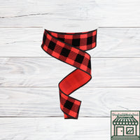 Red And Black, Velvet Plaid, Wired Ribbon, 1.5" X 10 YD, RGC181624