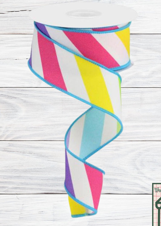 Large Multi Diagonal Stripe, Wired Ribbon, 1.5" x 10 Yards, RGC188830