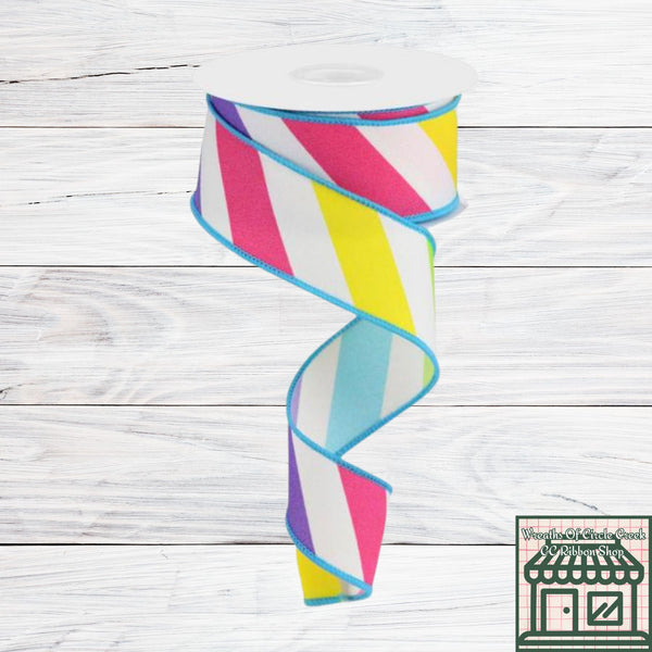 Rgc Ribbon Large Multi Diagonal Stripe, Wired Ribbon, 1.5