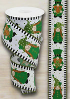 St Patrick's Day Gnomes, Wired Ribbon, Green, White, Glitter, 2.5" X 10 YD, RGE108727