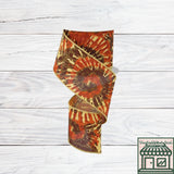 Tie Dye Wired Ribbon, Fall, Mustard, Rust, Dark Orange, Brown, 2.5" X 10 YD, RGE1235F2