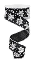 Glitter Snowflakes, Black, White, 1.5" X 10YD, Wired Ribbon, RGE197202