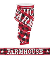 Farmhouse, Buffalo Plaid, Red, Black, White, Wired Ribbon, 2.5" X 10 YD, RGF1038CM