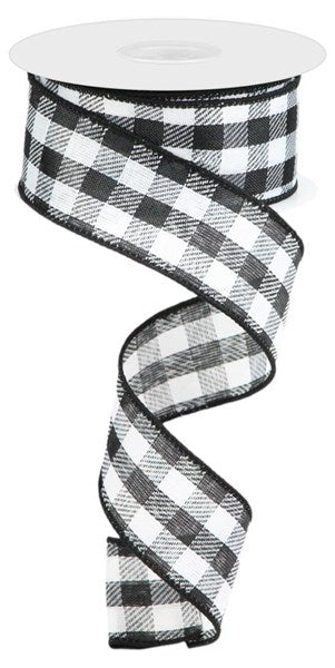 Black and White, Buffalo Plaid, Woven, Wired Ribbon, 1.5" X 10 YD, RL1971X6