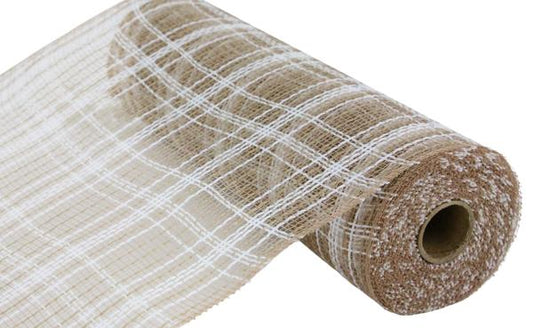 Farmhouse Plaid, Natural, White, Faux Jute, Mesh, 10.25" X 10YD, RY834548